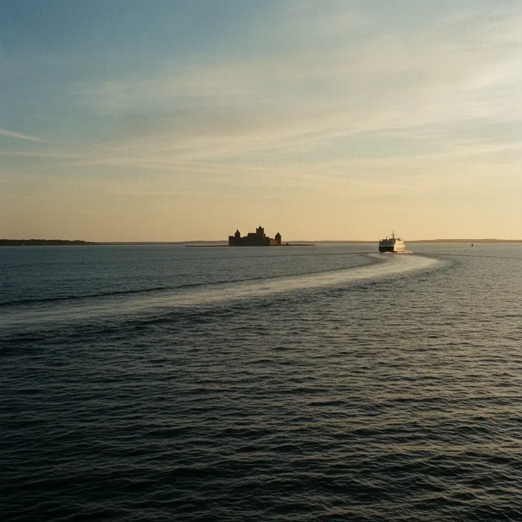 A sea strait at late golden hour