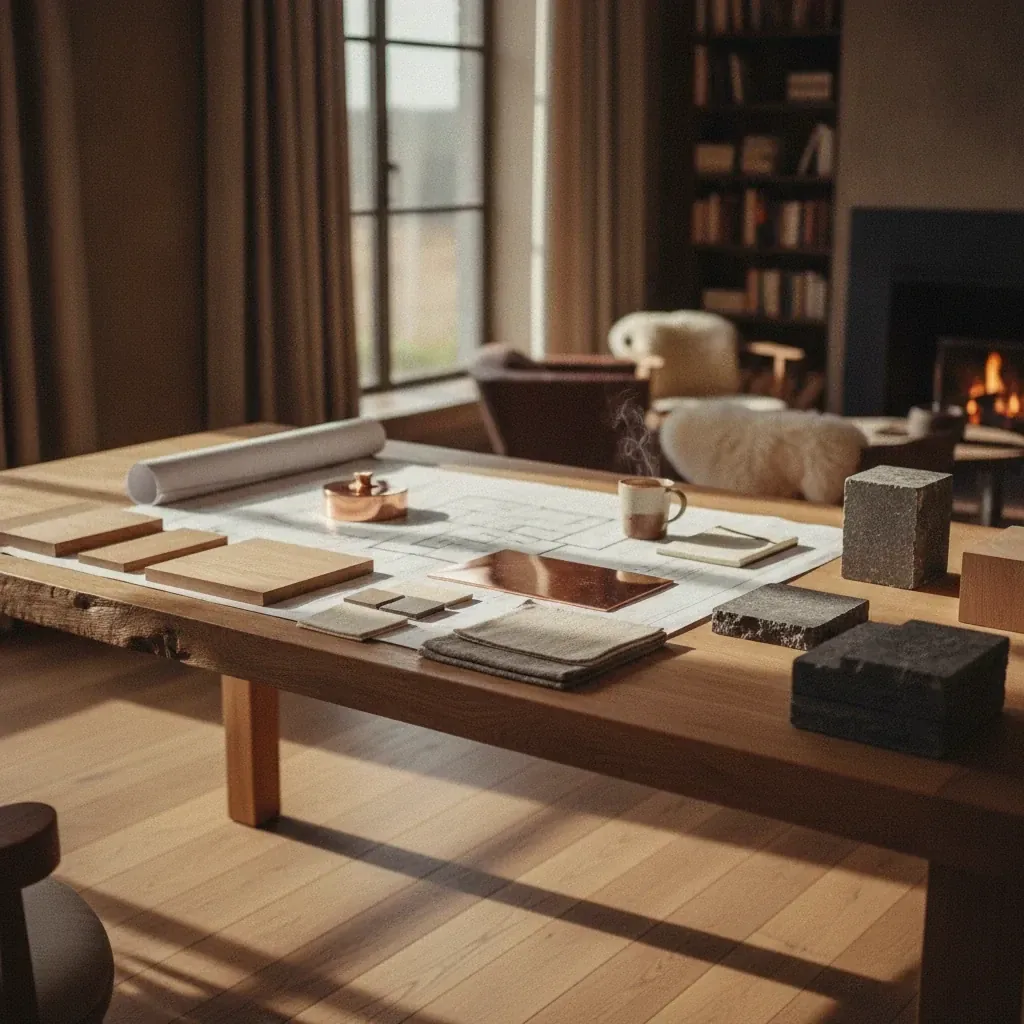 Material samples on a review desk